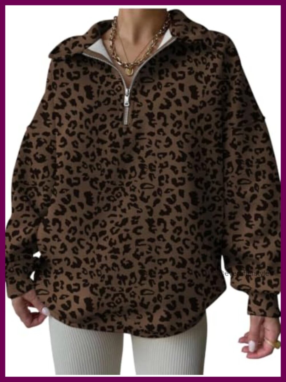 Women's Leopard Half Zip Oversized Sweatshirt Long Sleeve Pullover